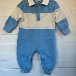 Pink Chicken Albert Cotton Rugby Jumper Blue and Cream Kids Size 3-6 months